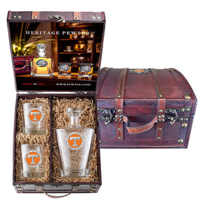 University of Tennessee Royal Decanter and 2 Glasses with Chest Box - Heritage Metalworks, Inc.