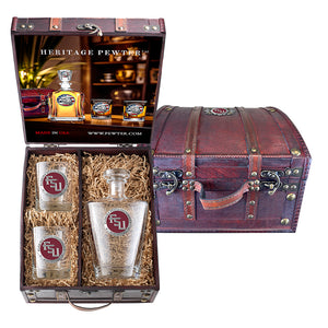 Florida State University FSU Royal Decanter and 2 Glasses with Chest Box