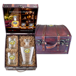 The University of Iowa Royal Decanter and 2 Glasses with Chest Box