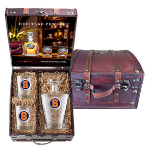 Syracuse University Royal Decanter and 2 Glasses with Chest Box - Heritage Metalworks, Inc.