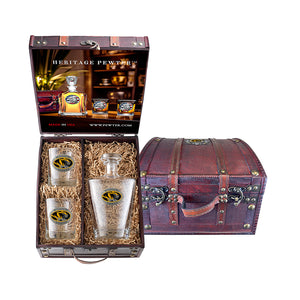 University of Missouri Royal Decanter and 2 Glasses w/ Chest Box