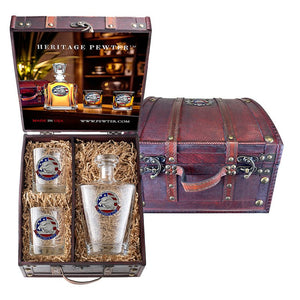 America's 250th Anniversary Eagle Head with Flag Royal Decanter and 2 Glasses with Chest Box - Heritage Metalworks, Inc.
