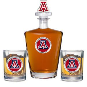 University of Arizona Royal Decanter with 3D Top and 2 Glasses