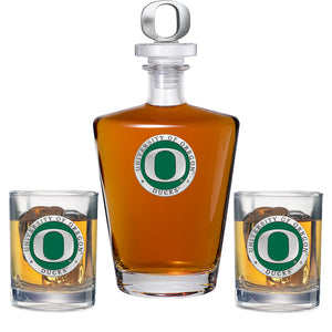 University of Oregon Royal Decanter with 3D Top & 2 Glasses