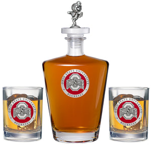 Ohio State University Royal Decanter with 3D Top & 2 Glasses