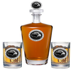 University of Southern Mississippi Royal Decanter with 3D Top & 2 Glasses