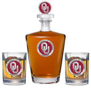 University of Oklahoma Royal Decanter with 3D Top & 2 Glasses