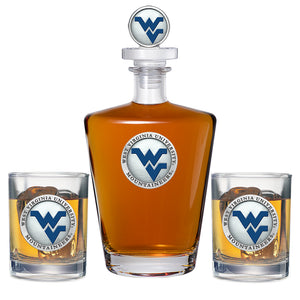 West Virginia University Royal Decanter with 3D Top & 2 Glasses