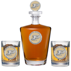 Purdue University Royal Decanter with 3D Top & 2 Glasses