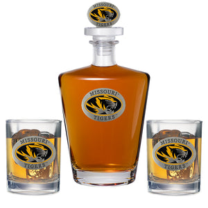 University of Missouri Royal Decanter with 3D Top & 2 Glasses