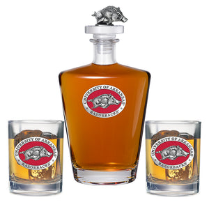 University of Arkansas Royal Decanter with 3D Top & 2 Glasses