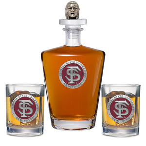 Florida State University FS Logo Royal Decanter with 3D Top & 2 Glasses