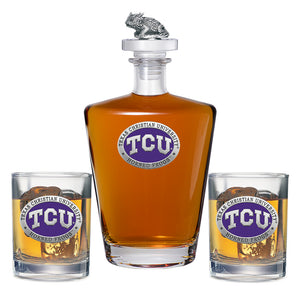Texas Christian University Royal Decanter with 3D Top & 2 Glasses