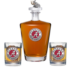 University of Alabama Crimson Tide Royal Decanter with 3D Top Elephant & 2 Glasses
