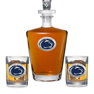 Penn State Royal Decanter with 3D Top Cougar & 2 Glasses