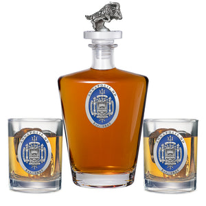 United States Naval Academy Crest Royal Decanter with 3D Top & 2 Glasses