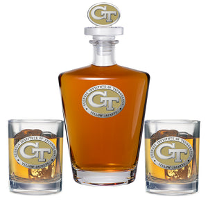 Georgia Tech GT Logo Royal Decanter with 3D Top & 2 Glasses