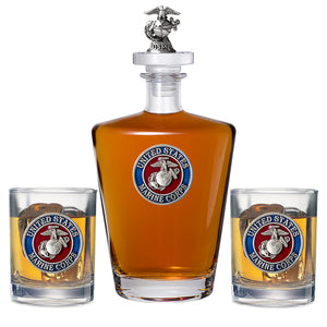 Marine Corps Royal Decanter with 3D Top & 2 Glasses