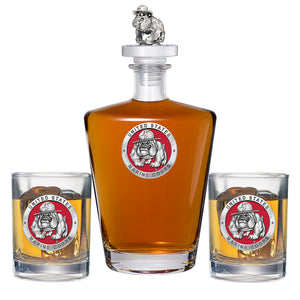 Marine Corps Bulldog Royal Decanter Red with 3D Top & 2 Glasses