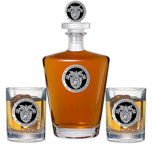 United States Military Academy Crest Royal Decanter with 3D Top & 2 Glasses