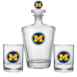 University of Michigan Royal Decanter with 3D Top & 2 Glasses