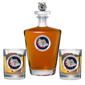 Gonzaga University Royal Decanter with 3D Top Bulldog & 2 Glasses