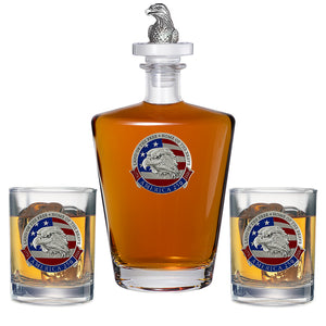 America's 250th Anniversary Eagle Head with Flag Royal Decanter with 3D Top & 2 Glasses