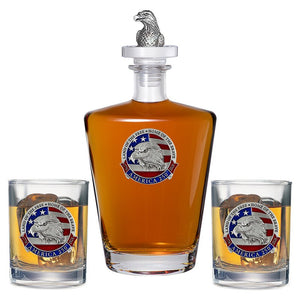 America's 250th Anniversary Eagle Head with Flag Royal Decanter with 3D Top & 2 Glasses - Heritage Metalworks, Inc.
