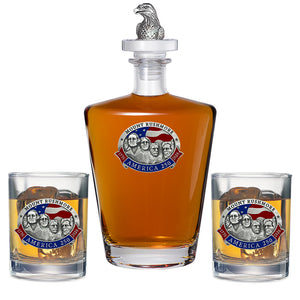 America's 250th Anniversary Mt. Rushmore Royal Decanter with 3D Top & 2 Glasses