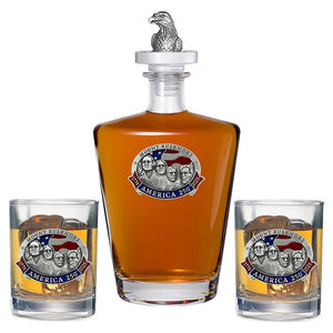 America's 250th Anniversary Mount Rushmore Royal Decanter with 3D Top & 2 Glasses - Heritage Metalworks, Inc.
