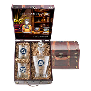 Auburn University Royal Decanter with 3D Top and 2 Glasses w/ Chest Box