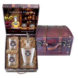 America's 250th Anniversary Statue of Liberty Royal Decanter with 3D Top and 2 Glasses with Chest Box - Heritage Metalworks, Inc.