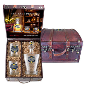 2026 Michigan Basketball Championship Royal Decanter w/ 3D Top and 2 Glasses w/ Chest Box - Heritage Metalworks, Inc.