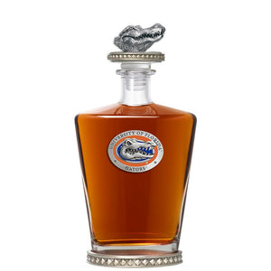 University of Florida Royal Decanter w/ Gator Head 3D Top - Diamond Accents - Heritage Metalworks, Inc.