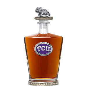 Texas Christian University Royal Decanter w/ Horned Frog 3D Top - Diamond Accents - Heritage Metalworks, Inc.