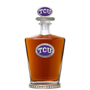 Texas Christian University Royal Decanter w/ 3D Top - Diamond Accents - Heritage Metalworks, Inc.