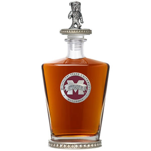 Mississippi State University Bulldogs "M" Logo Royal Decanter w/ Bulldog 3D Top - Diamond Accents - Heritage Metalworks, Inc.