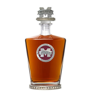 Mississippi State University Bulldogs "M" Logo Royal Decanter w/ 3D Top - Diamond Accents - Heritage Metalworks, Inc.