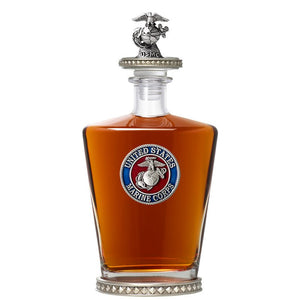 Marine Corps Royal Decanter w/ 3D Top - Diamond Accents - Heritage Metalworks, Inc.