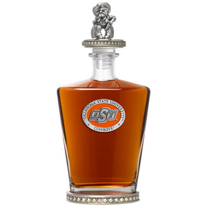 Oklahoma State University Royal Decanter w/ Cowboy 3D Top - Diamond Accents - Heritage Metalworks, Inc.