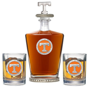 University of Tennessee Royal Decanter w/ 3D Top - Diamond Accents & 2 Glasses - Heritage Metalworks, Inc.