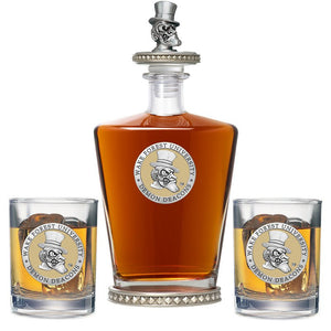 Wake Forest University Royal Decanter w/ 3D Top - Diamond Accents & 2 Glasses - Heritage Metalworks, Inc.