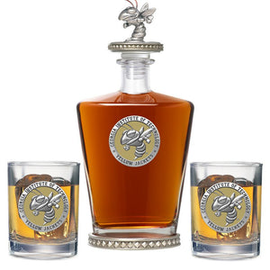 Georgia Tech Buzz Logo Royal Decanter w/ 3D Top - Diamond Accents & 2 Glasses - Heritage Metalworks, Inc.