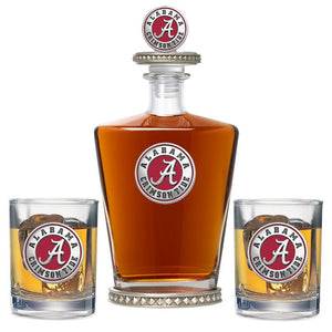 University of Alabama Royal Decanter w/ 3D Top - Diamond Accents & 2 Glasses - Heritage Metalworks, Inc.
