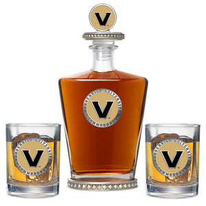 Vanderbilt University Royal Decanter w/ 3D Top - Diamond Accents & 2 Glasses - Heritage Metalworks, Inc.