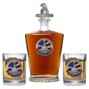 America's 250th Anniversary Capitol Dome Royal Decanter w/ Eagle Head 3D Top - Diamond Accents & 2 Glasses - Heritage Metalworks, Inc.