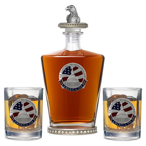 America's 250th Anniversary Capitol Dome Royal Decanter w/ Eagle Head 3D Top - Diamond Accents & 2 Glasses - Heritage Metalworks, Inc.