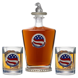 America's 250th Anniversary TYFYMS Royal Decanter w/ 3D Top-Diamond Accents & 2 Glasses