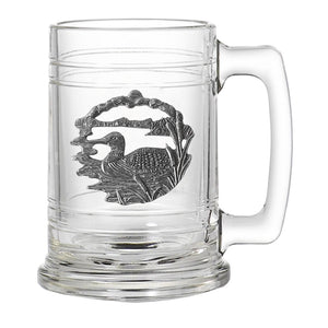 Clear stein with metal duck emblem