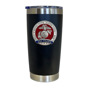 Black tumbler with United States Marine Corps emblem